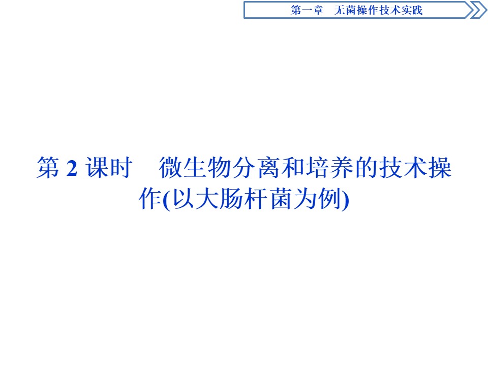 2019-2020学年新苏教版选修1 第一章 第一节 第2课时　微生物分离和培养的技术操作(以大肠杆菌为例) 课件（41张）第1页
