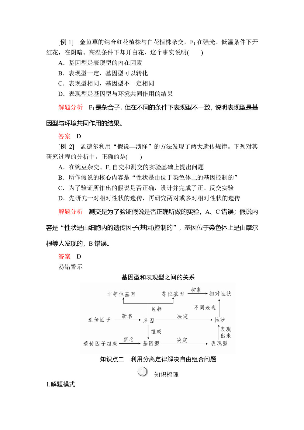 2019-2020学年人教版必修2 第1章  第2节  第2课时 孟德尔实验方法启示、自由组合定律的应用 学案(1)第2页