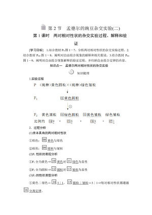2019-2020学年人教版必修2 第1章  第2节  第1课时 孟德尔的豌豆杂交实验(二) 学案