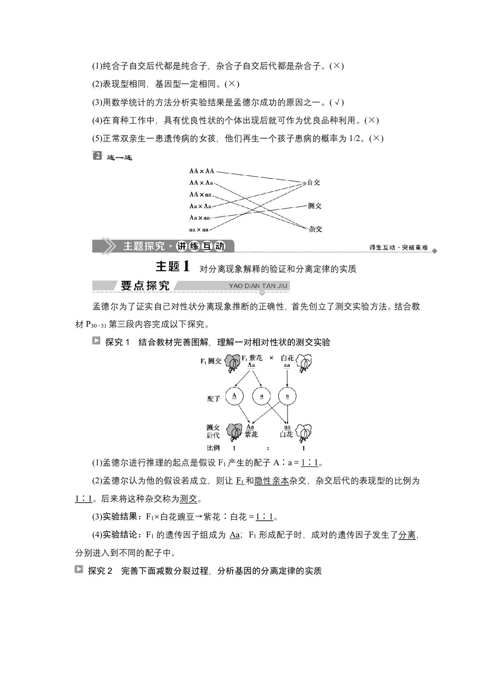 2019-2020学年新苏教版必修2 第三章 第一节 第2课时 基因的分离定律(二)、孟德尔获得成功的原因及分离定律的应用 学案第2页
