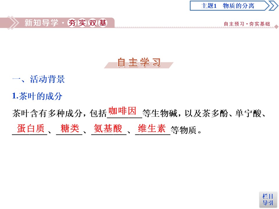 2019-2020学年鲁科版选修6 主题1 综合实验活动　从茶叶中提取咖啡因 课件（34张）第3页