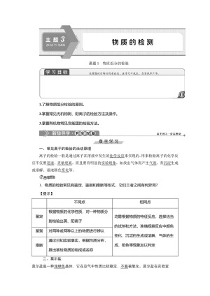 2019-2020学年鲁科版选修6 主题3 课题1　物质组分的检验 学案