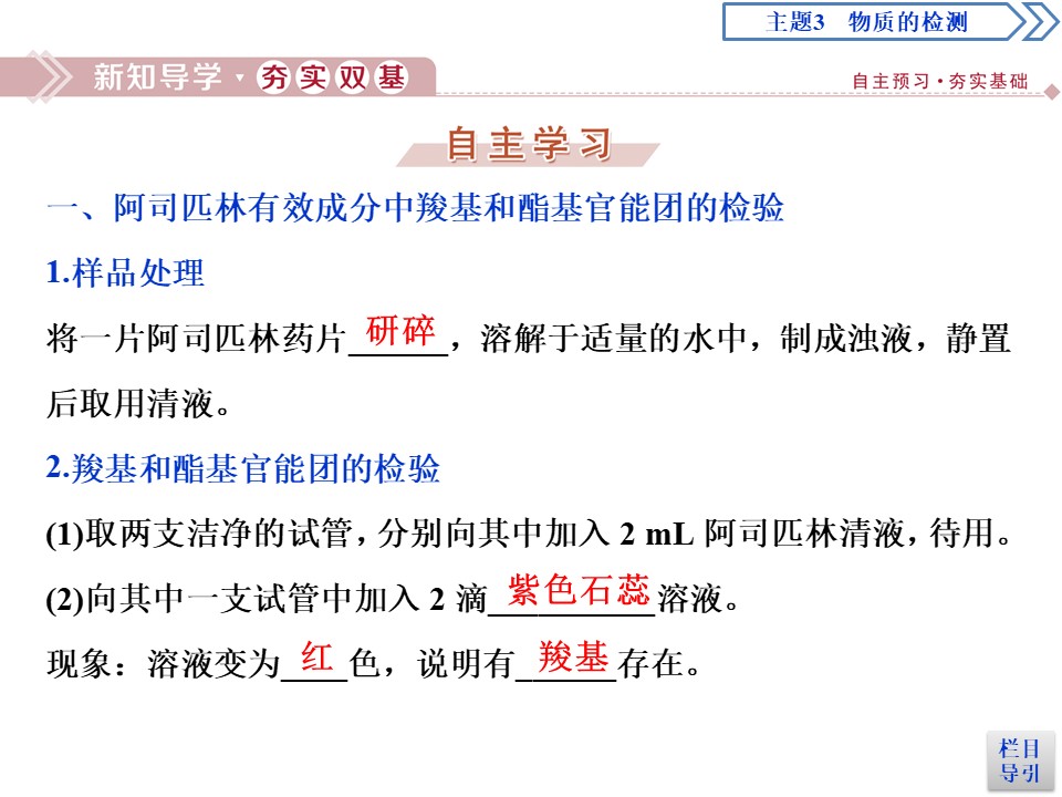 2019-2020学年鲁科版选修6 主题3 综合实验活动　阿司匹林药片有效成分的检测 课件（42张）第3页