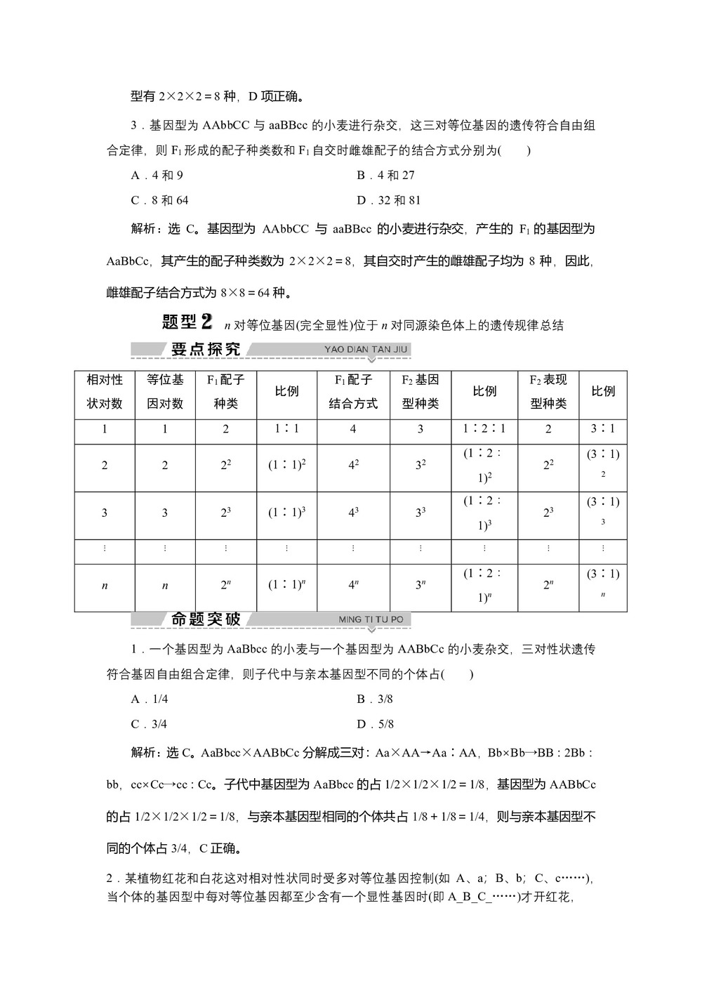 2019-2020学年新苏教版必修2 第三章 第二节 第2课时 自由组合定律的解题思路与常见题型 学案第3页