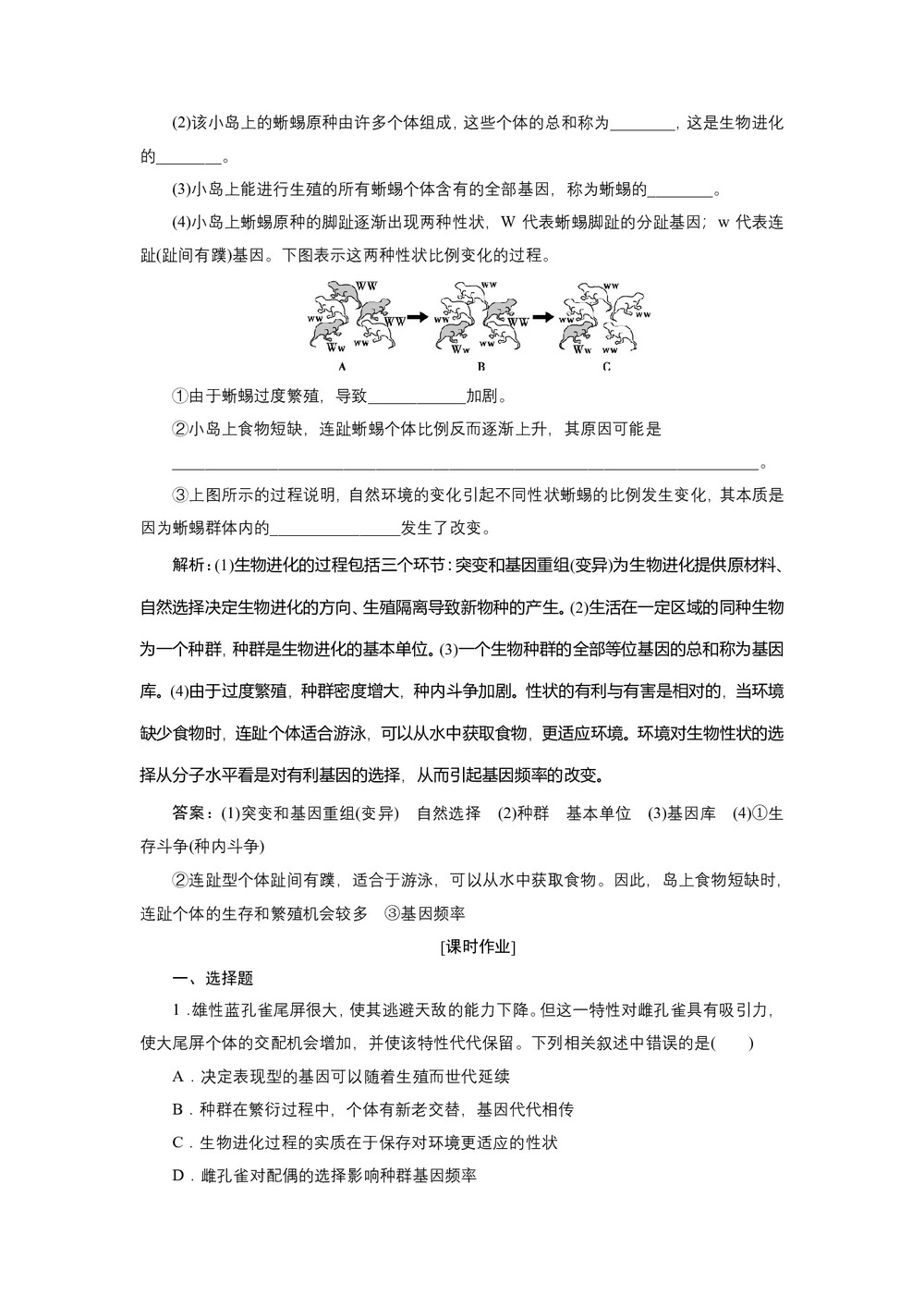 2019-2020学年新苏教版必修2 第五章 第一节 第2课时 现代生物进化理论(二)及生物进化理论发展的意义 作业第3页
