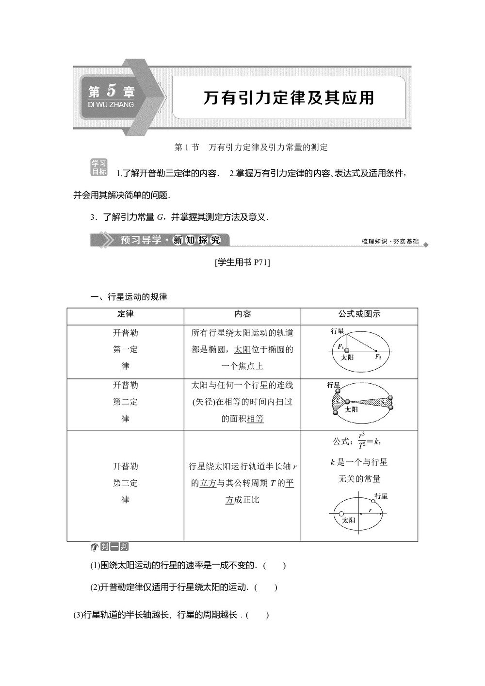 2019-2020学年鲁科版必修2 第5章 第1节 万有引力定律及引力常量的测定 学案(1)第1页