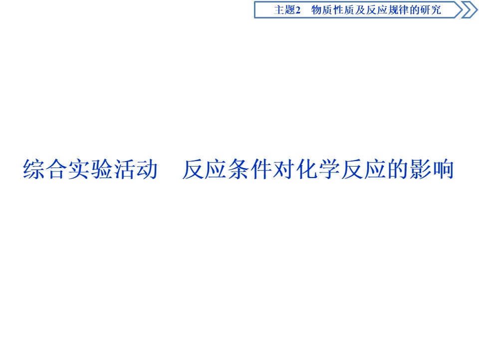 2019-2020学年鲁科版选修6 主题2 综合实验活动　反应条件对化学反应的影响 课件（42张）第1页