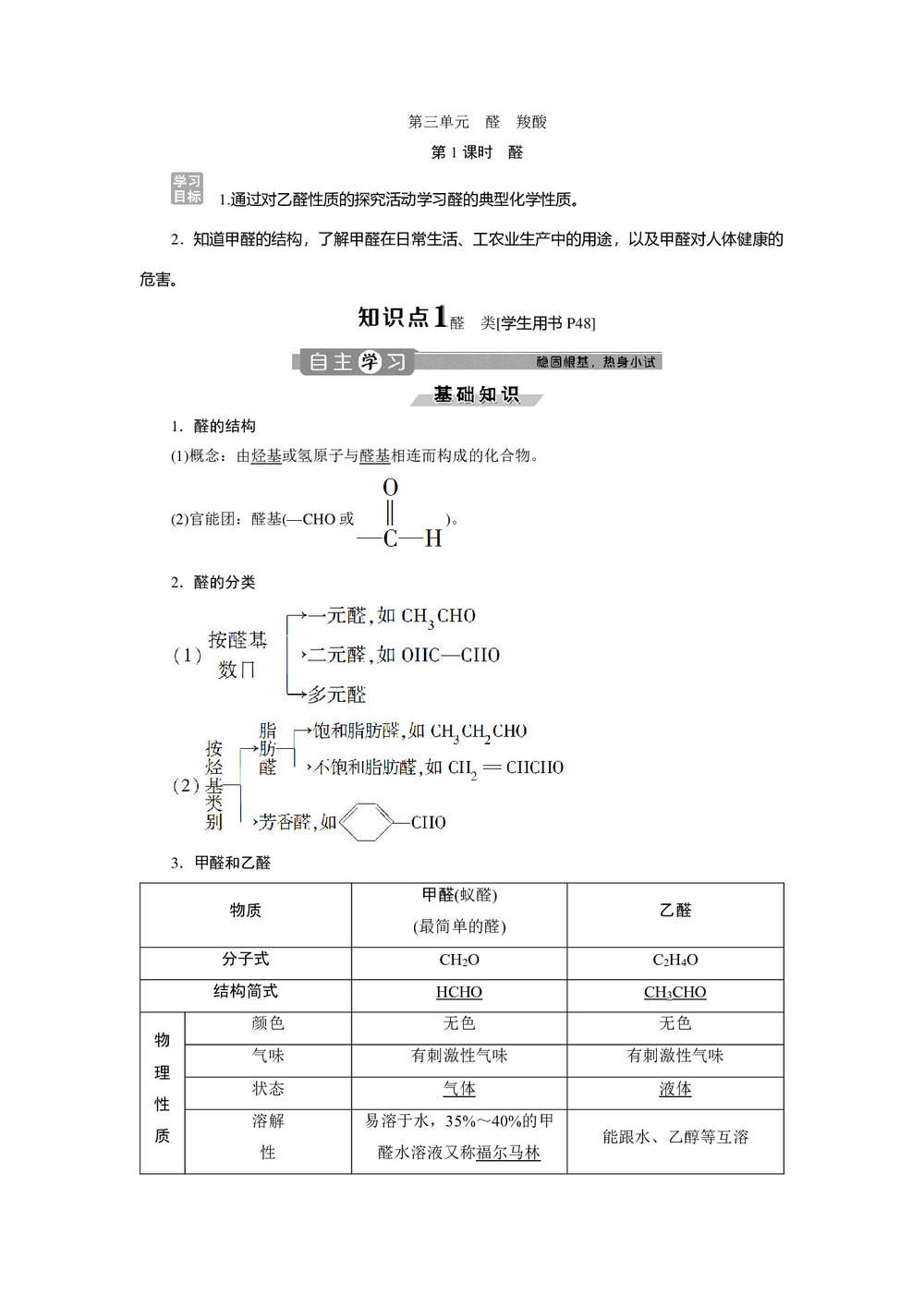 2019-2020学年苏教版选修5 专题4第三单元  第1课时 醛 学案第1页