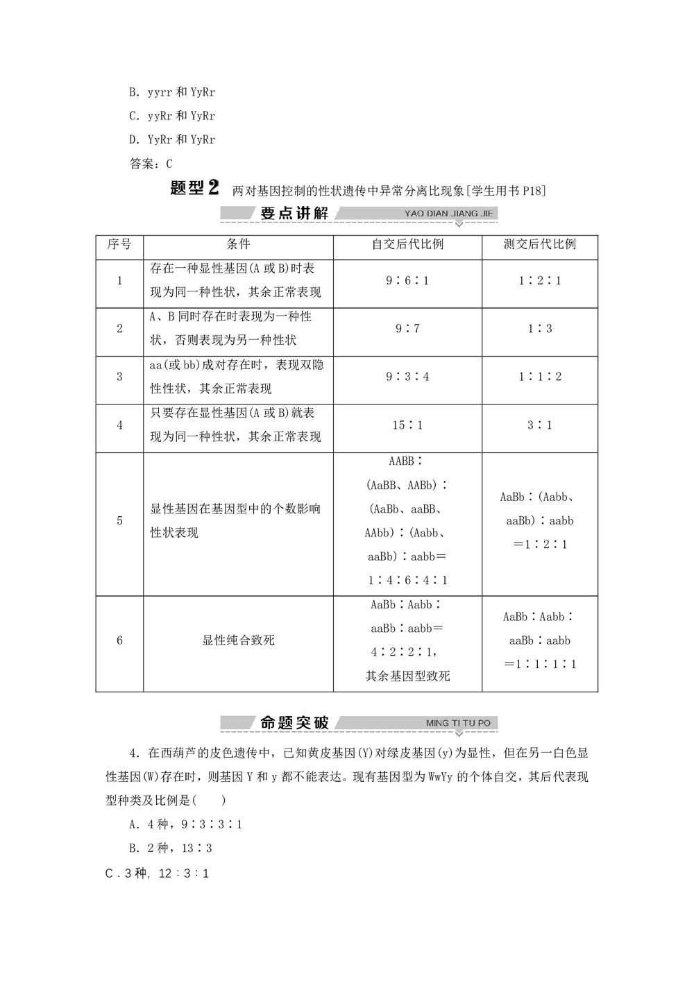 2019-2020学年 浙科版  必修二自由组合定律的常见考查题型及解题思路(题型课) 教案第3页