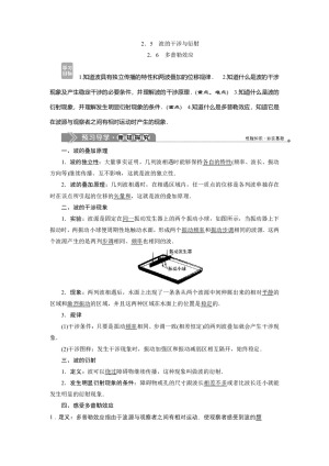 2019-2020学年沪科版选修3-4 2.5　波的干涉与衍射2.6　多普勒效应 学案