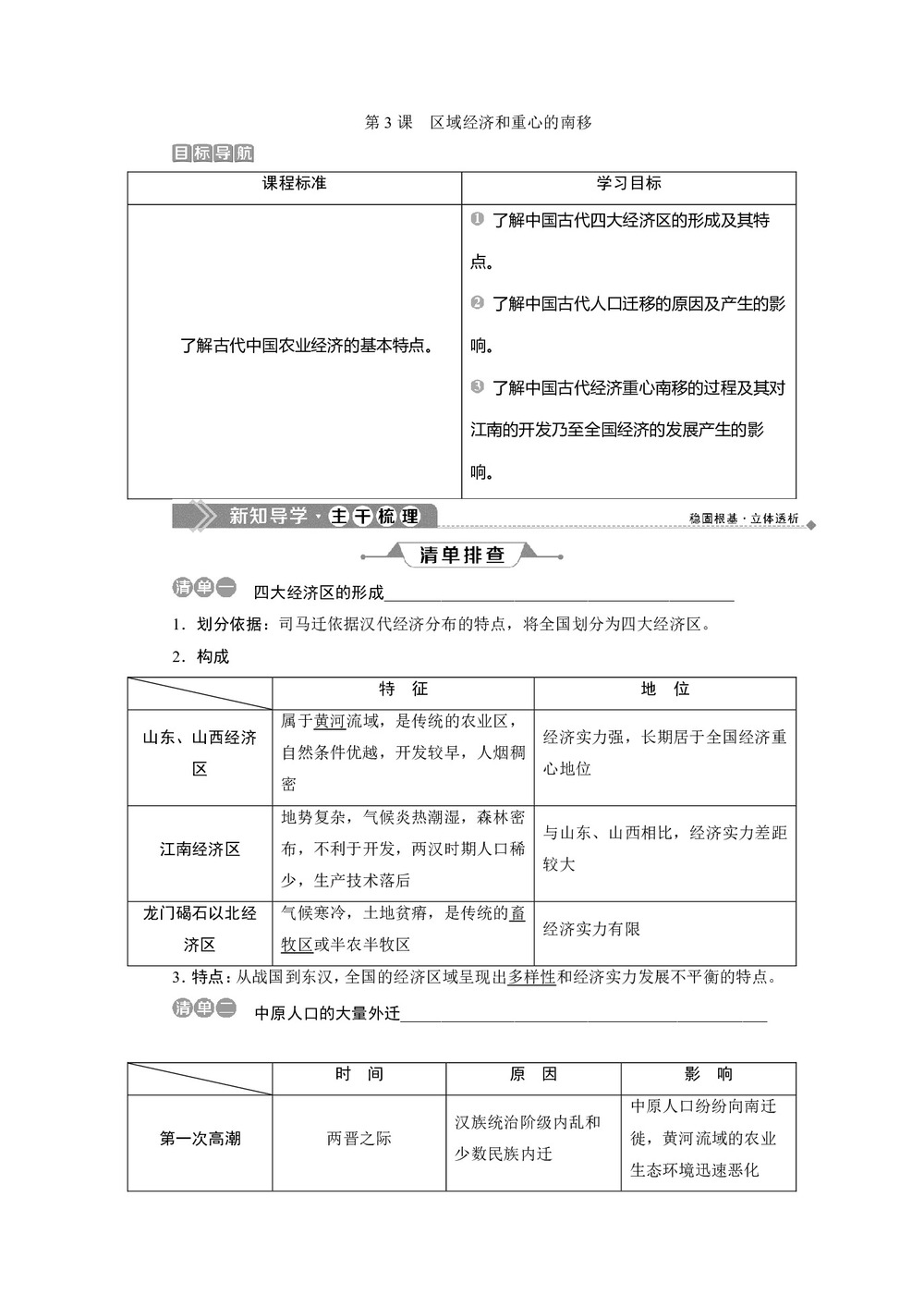 2019-2020学年岳麓版必修二 第3课 区域经济和重心的南移 学案第1页