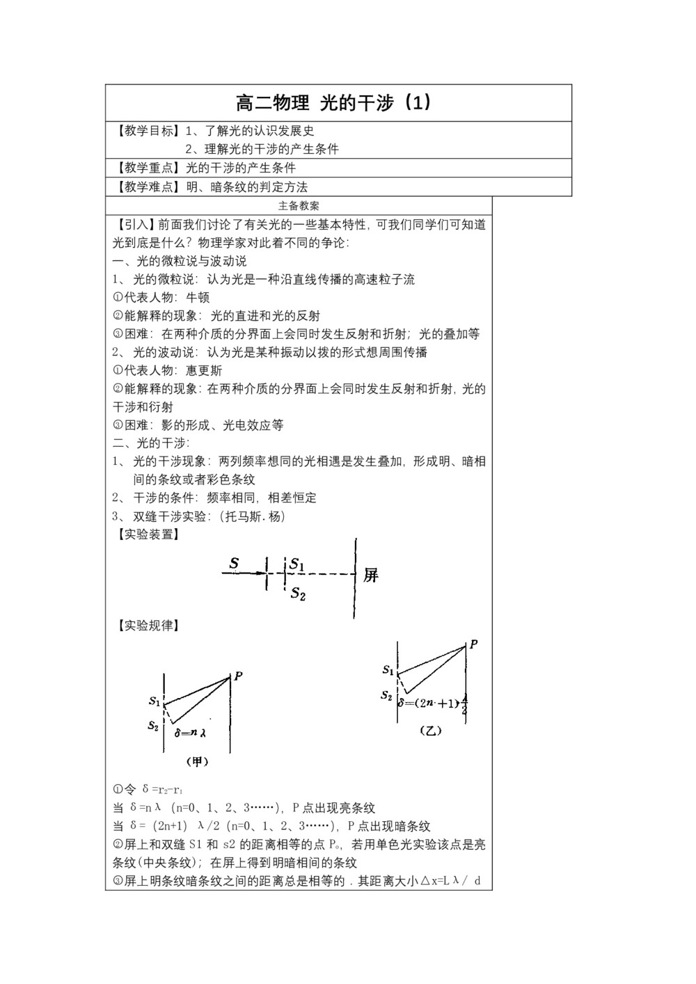 2019-2020学年度人教版选修3-4 13.3光的干涉 教案(9)第1页