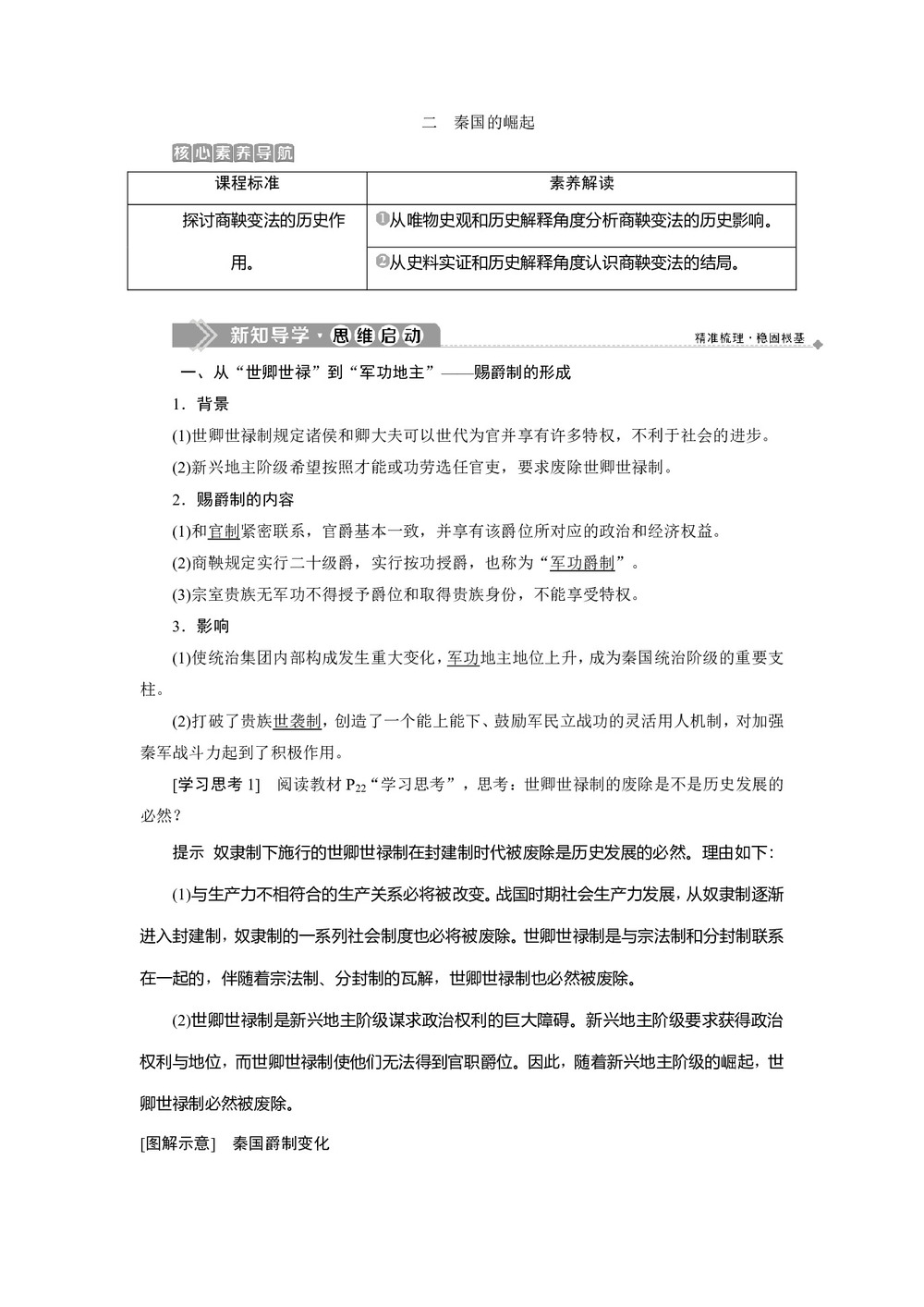 2019-2020学年人民版选修一 专题二 二 秦国的崛起  学案第1页
