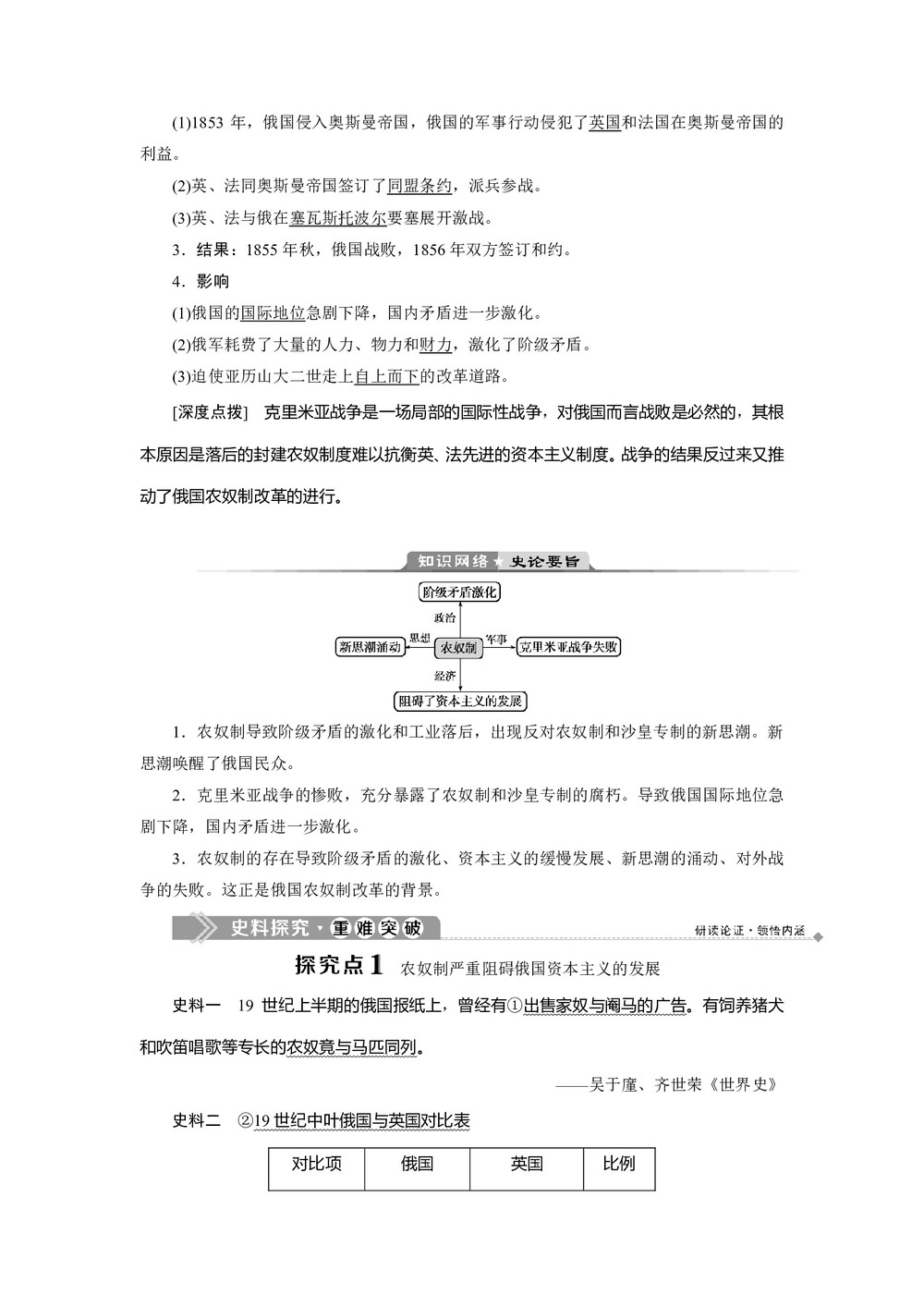 2019-2020学年人教版选修一 第七单元第1课 19世纪中叶的俄国 学案第3页