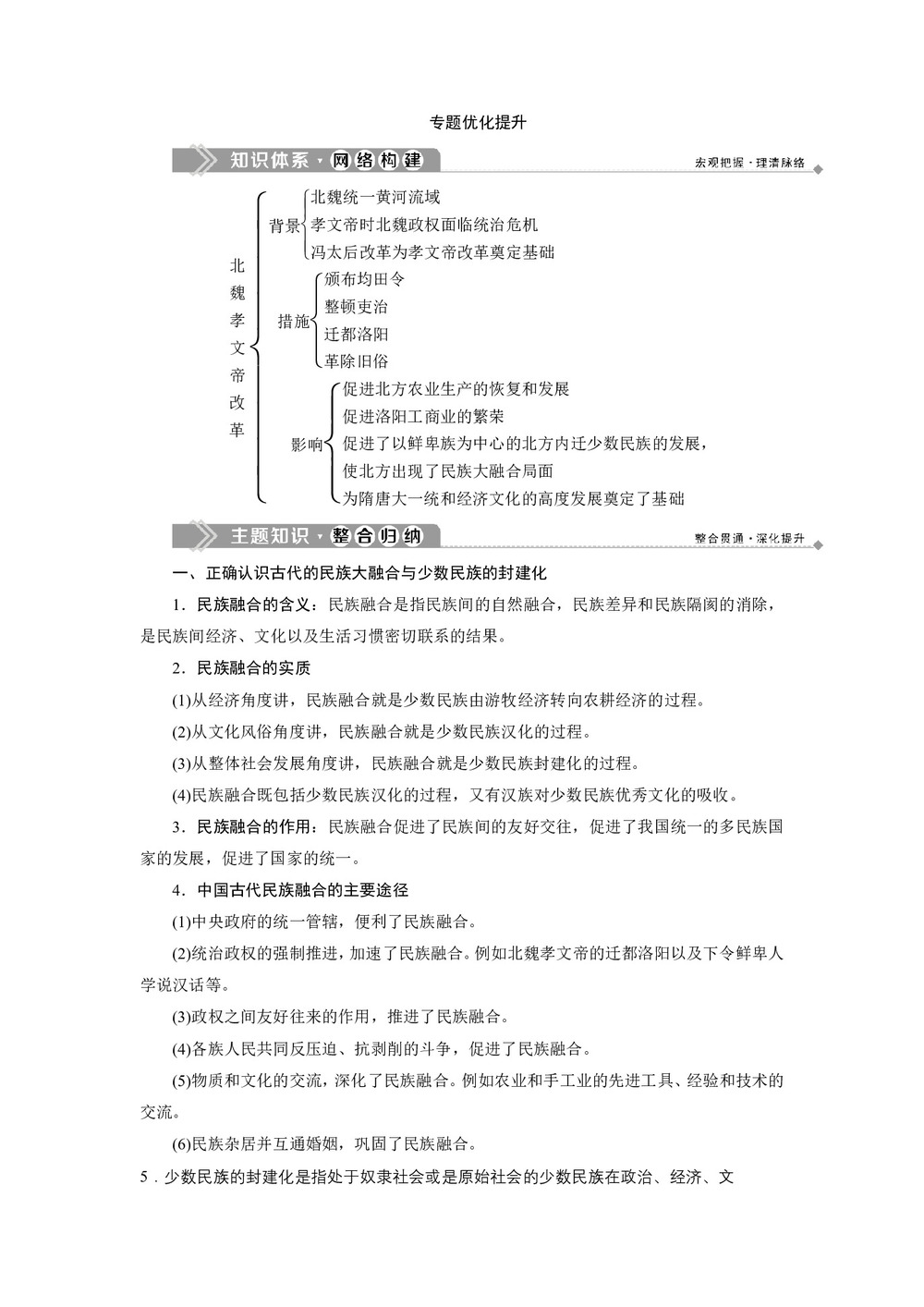 2019-2020学年人民版选修一 专题三 北魏孝文帝改革 专题优化提升  学案第1页