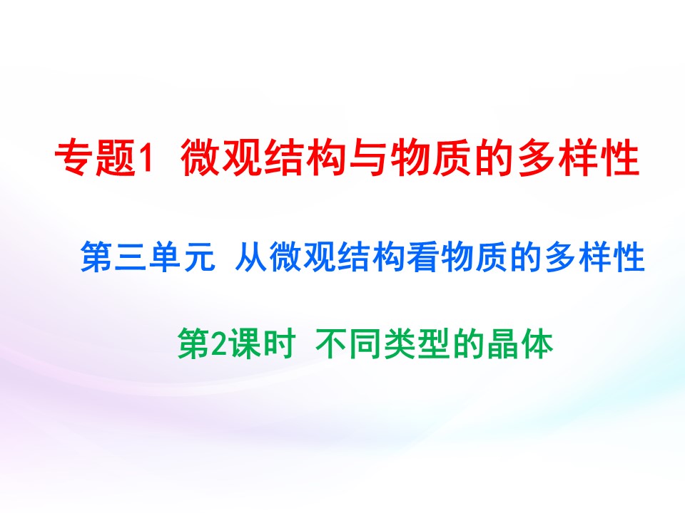 2019-2020学年苏教版必修2 1.3.2 不同类型的晶体 课件（27张）第1页