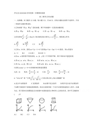 《302edu发布》安徽省合肥市庐江县2019-2020学年高二上学期期末检测 数学（文） Word版含答案